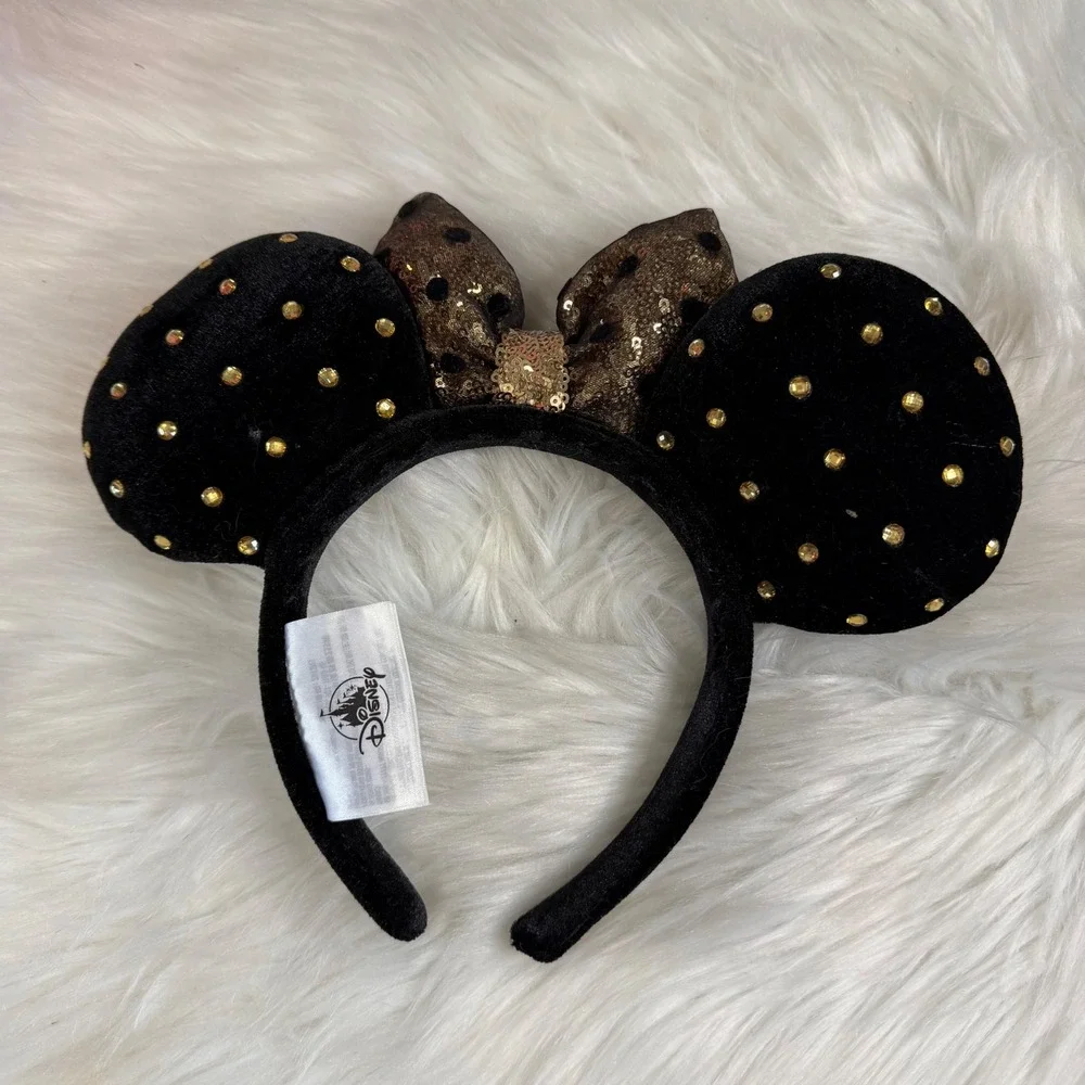 NWOT- Disney World - Black Velvet and Metallic Gold Mickey Minnie Ear Headband